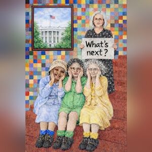 What's Next? Whimsical Trio Art Print - Colorful Vintage Style